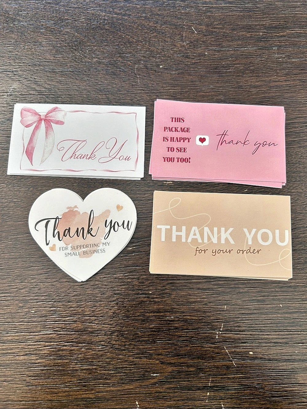 Thank You Cards Set of 20 Pink, Beige & White